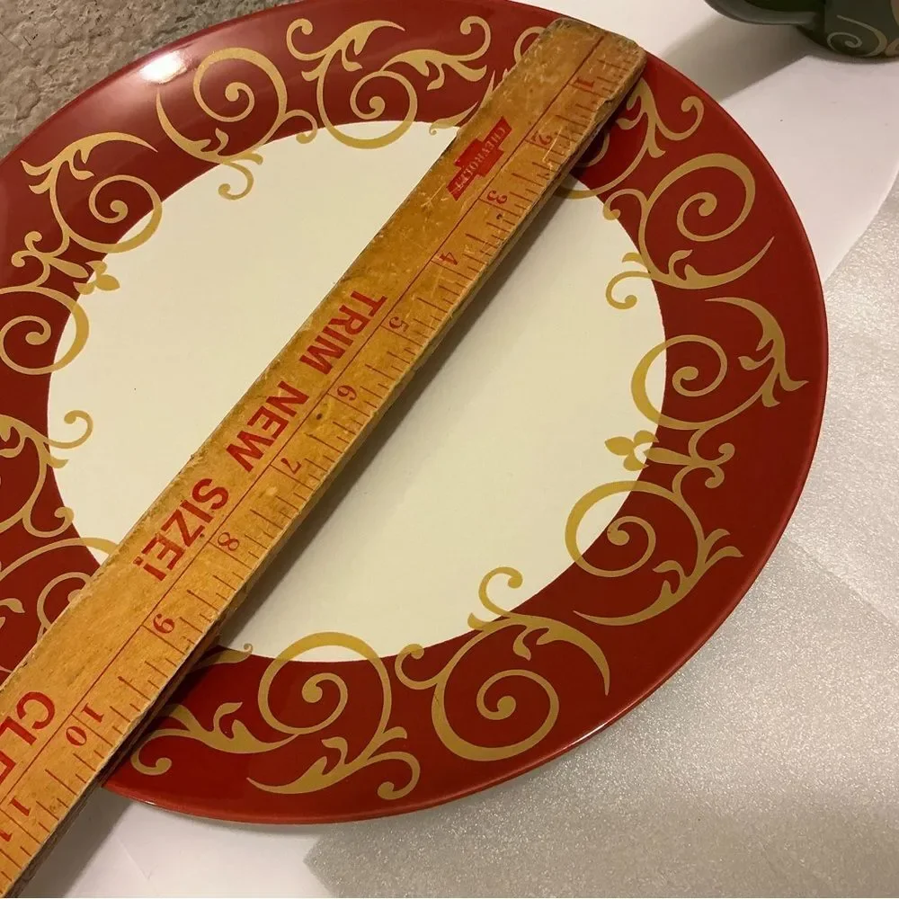 Gold Scroll by Noble Excellence Dinnerware 4 Piece Set Red Green Dinnerware Set